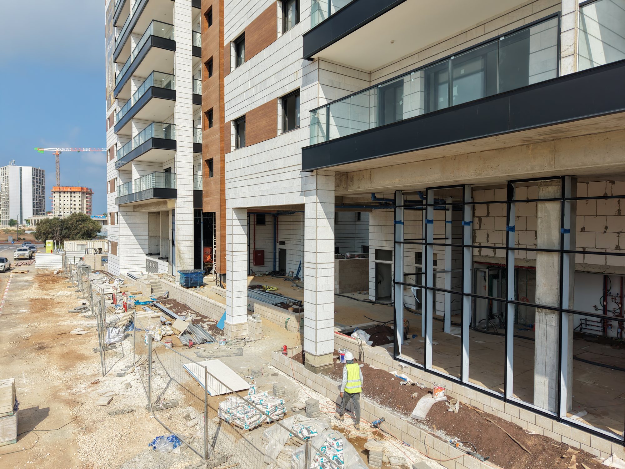 Netanya — drone photo, commercial frontages and site works, August 2026